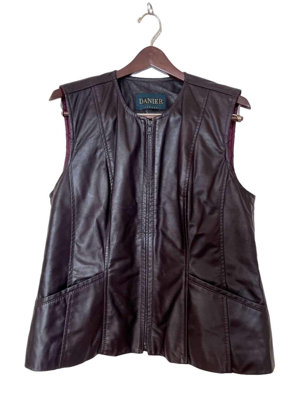Vintage Danier Genuine Leather Chocolate Dark Brown Full Zip Vest Jacket - Sz L